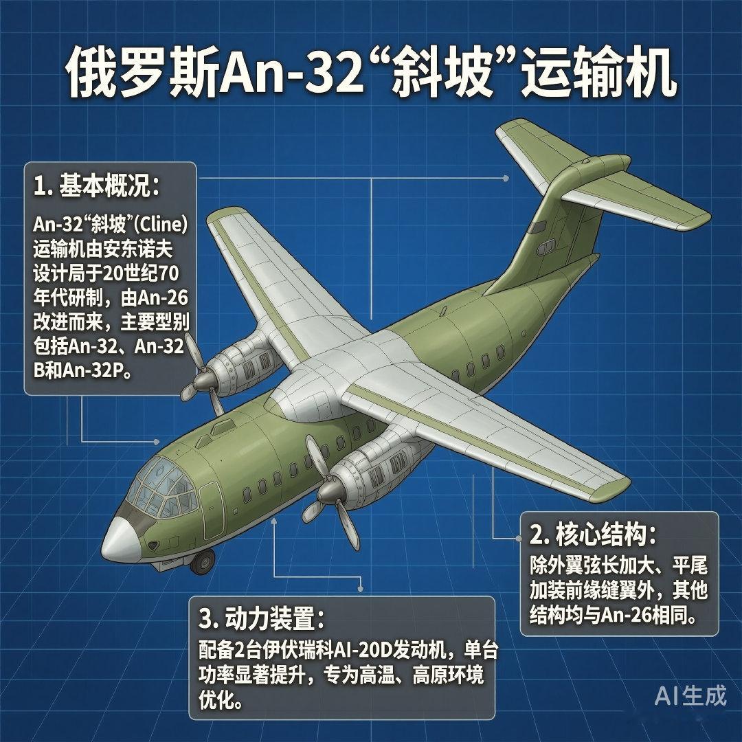 军事ai新视野 俄罗斯An-32“斜坡”运输机An-32“斜坡”（Cline）运