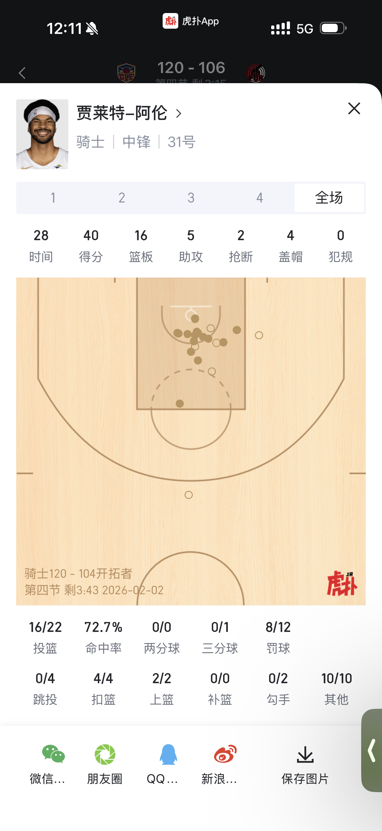 阿伦生涯之夜 开拓者五连跪 快船第九