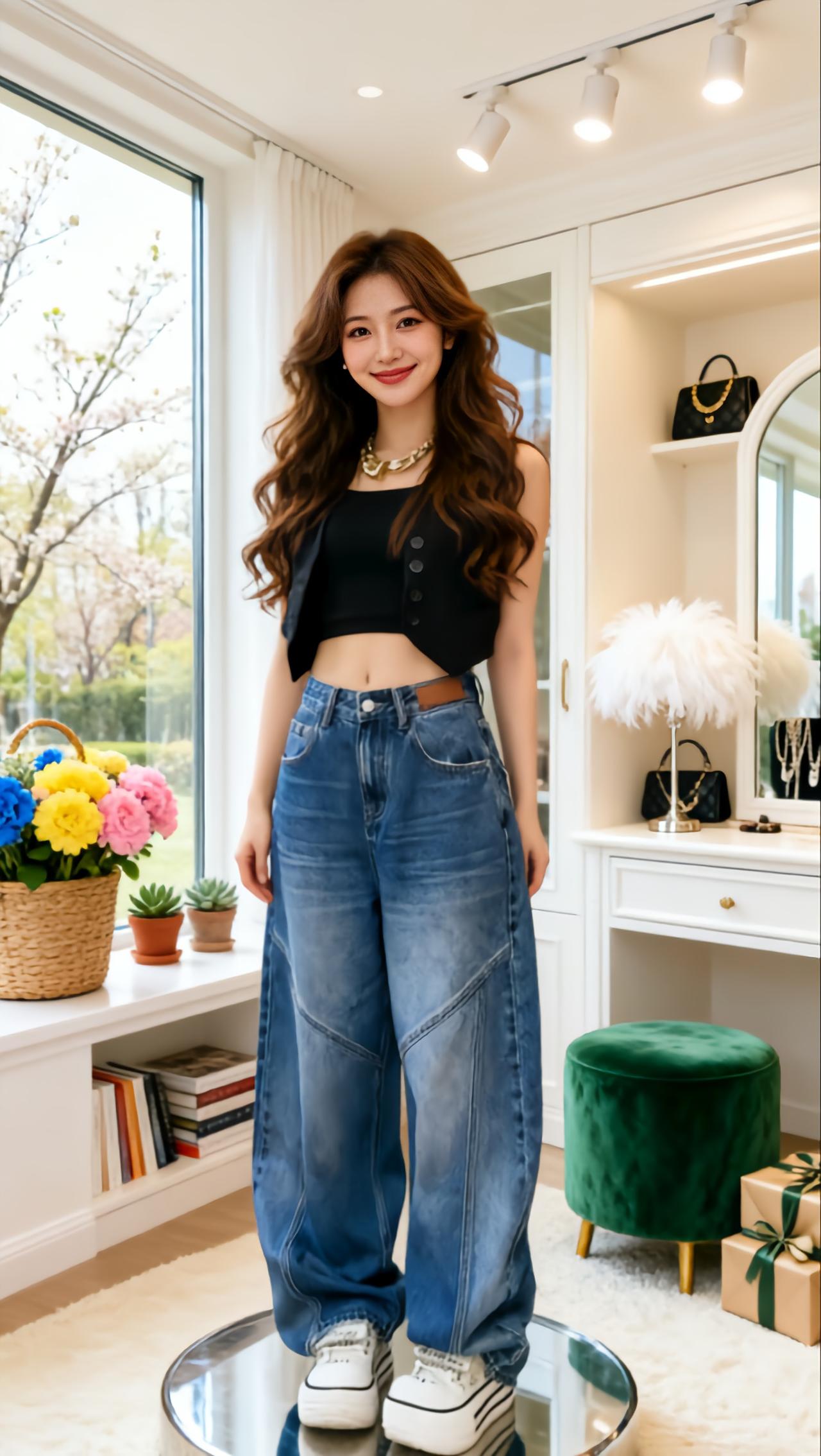 牛仔裤穿搭 牛仔裤搭配 时尚穿搭分享 炫酷显瘦牛仔裤 阔腿牛仔裤辣妹穿搭