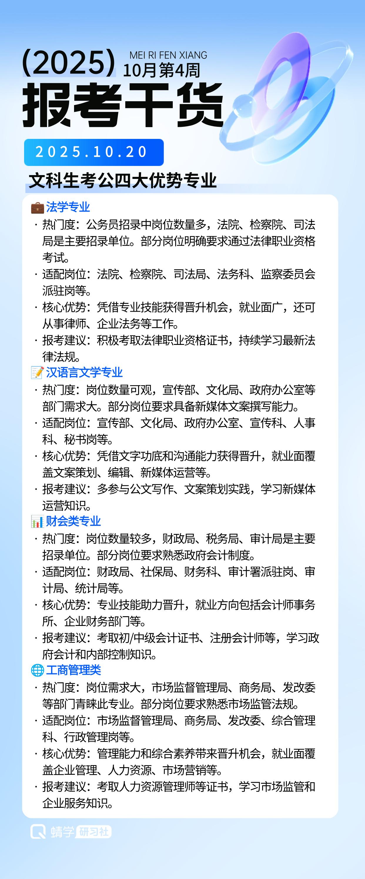 【高考解读-2026 志愿填报知识分享】文科生考公四大优势专业
💡 考公专业选