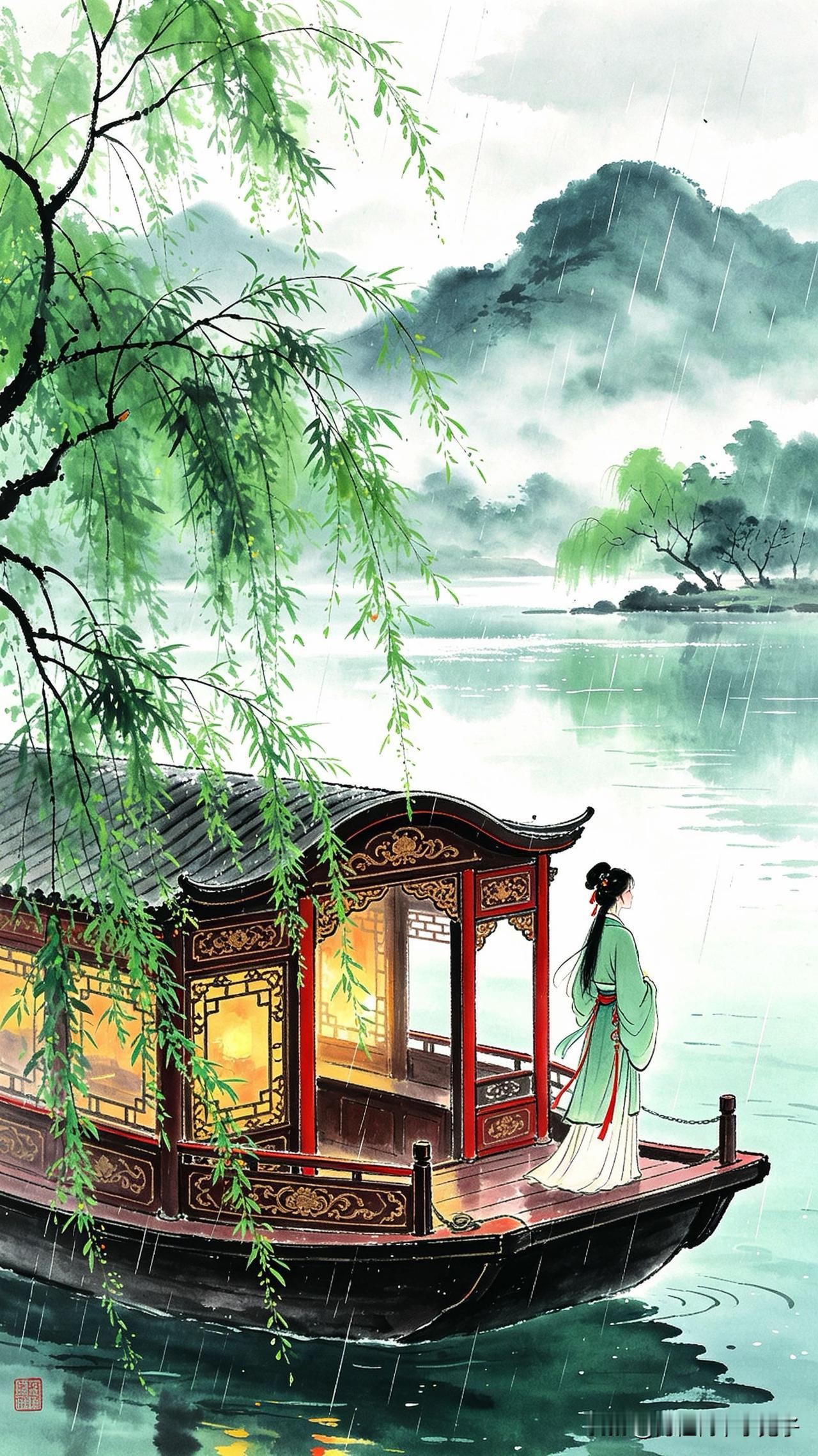 莫愁湖上雨如烟，
柳色青青系画船。
何必卢家有少妇，
      
…………请师