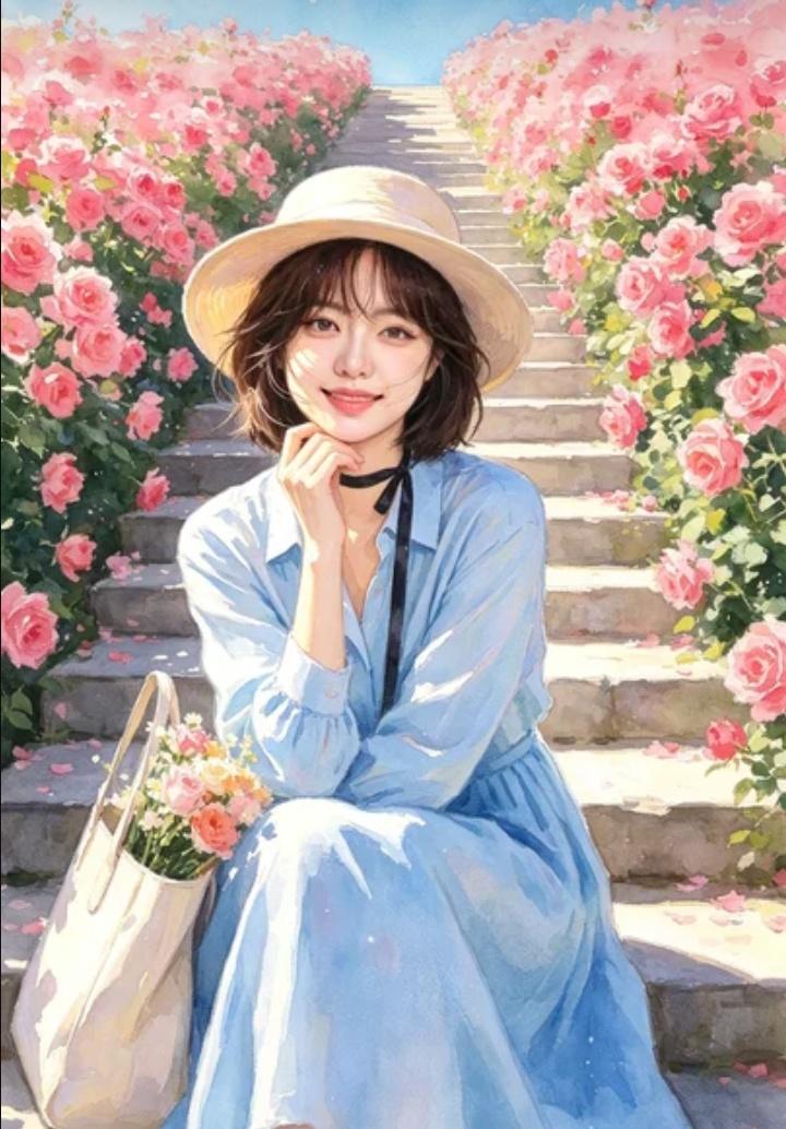 一个女孩坐在花丛中的台阶上。娶个什么样的女人最好