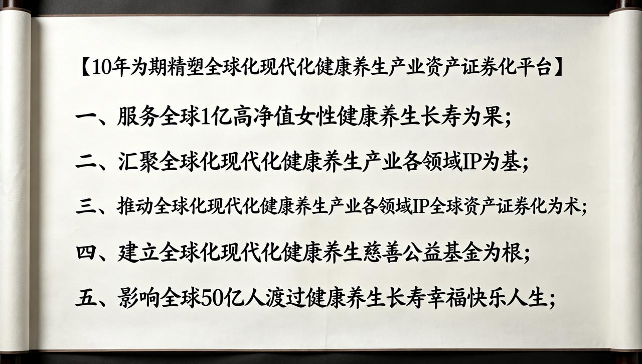 【10年为期精塑全球化现代化健康养生产业资产证券化平台】
一、服务全球1亿高净值