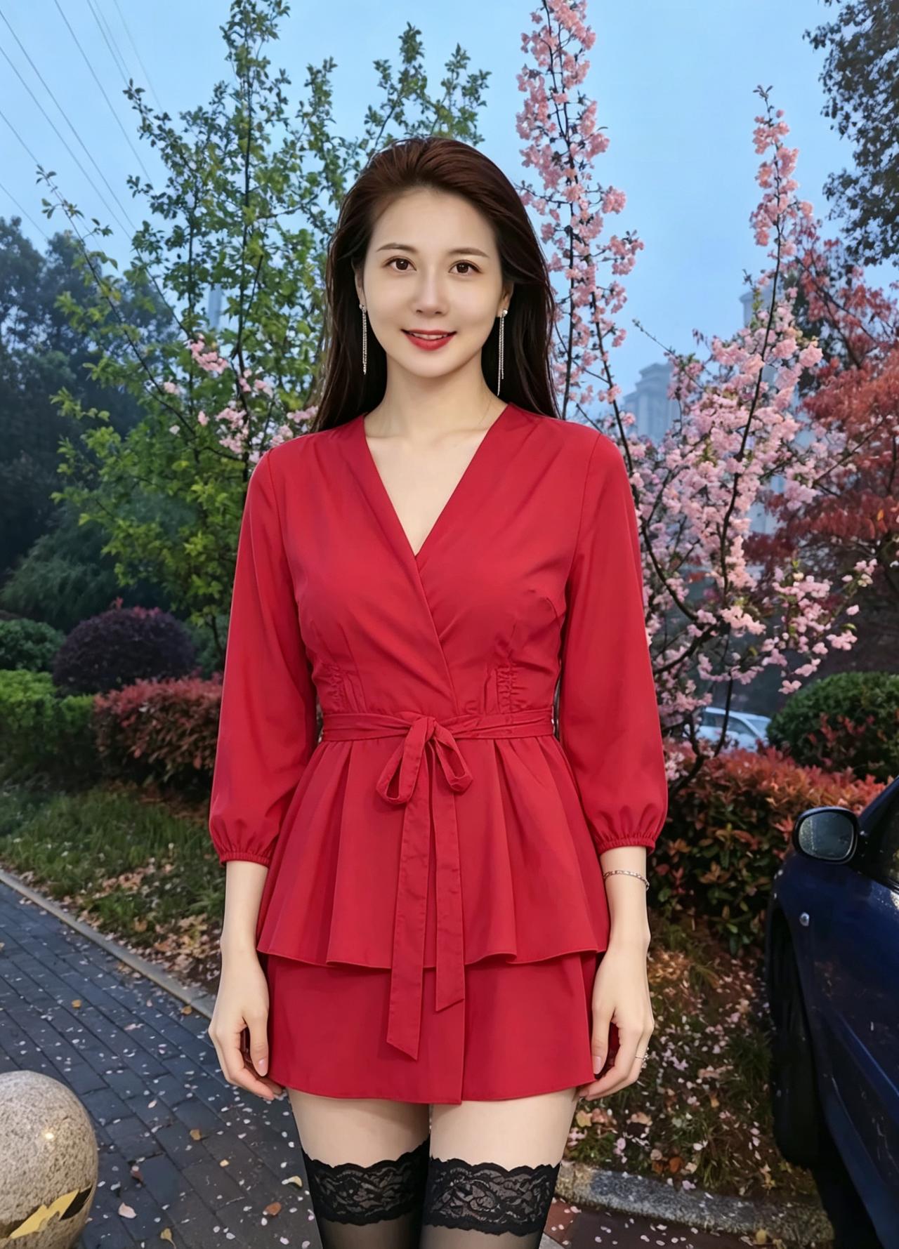 红是落在人间的一点朱砂
是春日里最热烈的霞
你站在樱花落满的树下
风掀起衣摆的刹