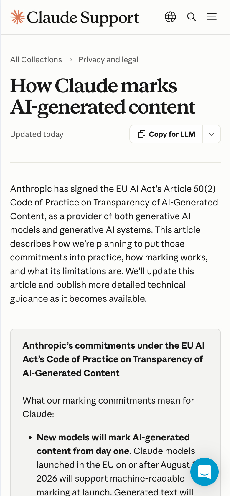 Anthropic 宣布将给 Claude 的输出内容加上机器可读的标记，包括文