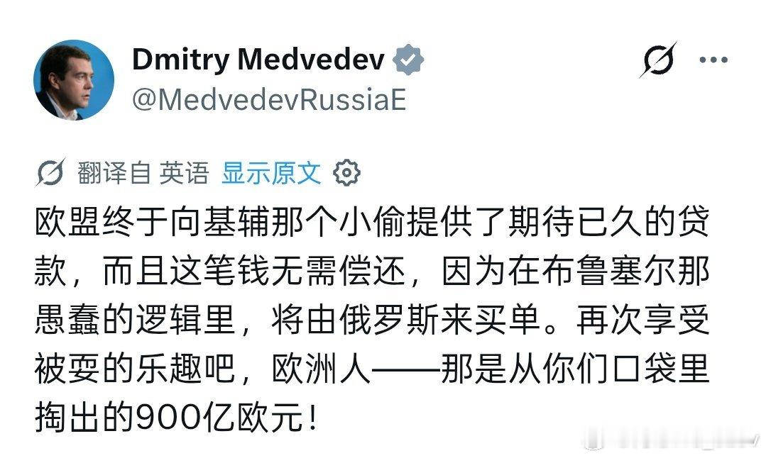 梅德韦杰夫就欧盟批准向乌克兰提供900亿欧元贷款发表评论 