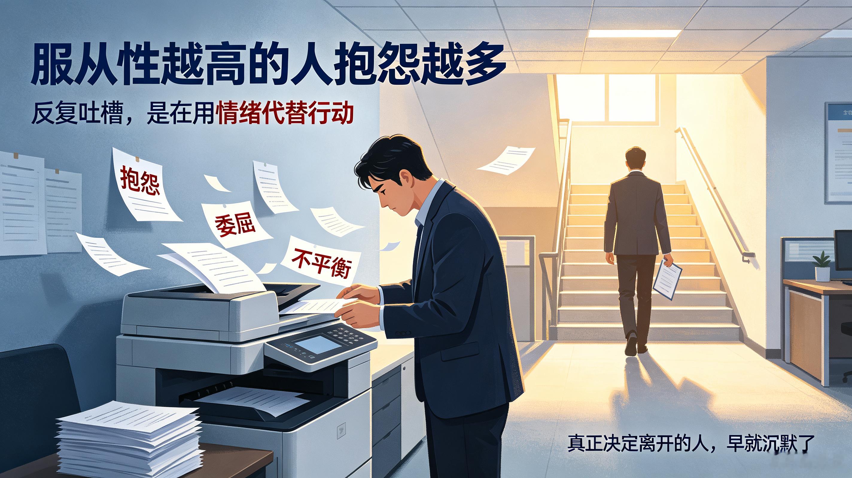服从性越高的人抱怨越多抱怨从来不是反抗，只是老实人的情绪喘气。生活里最典型的就是