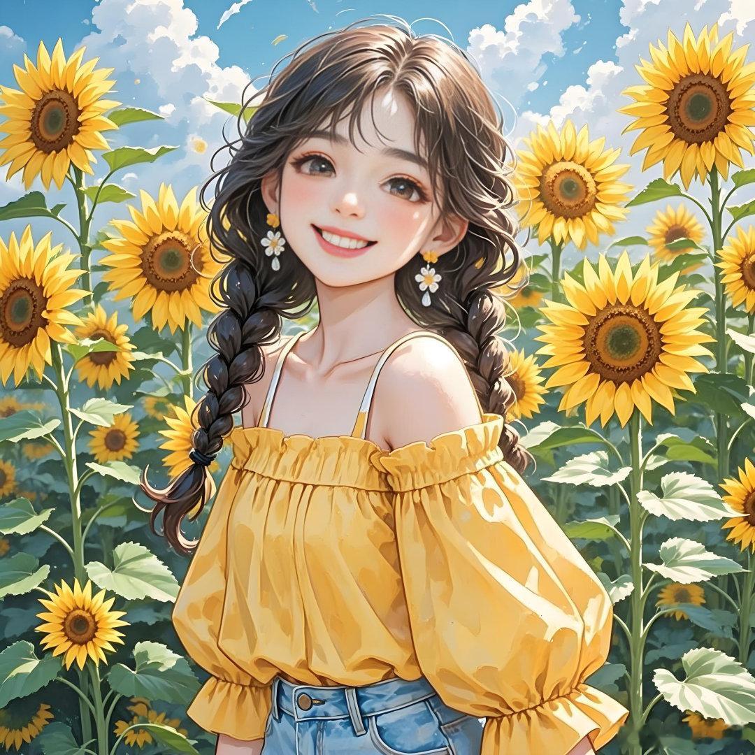 "向阳而生 明媚动人"～🌻太阳花海女孩头像 