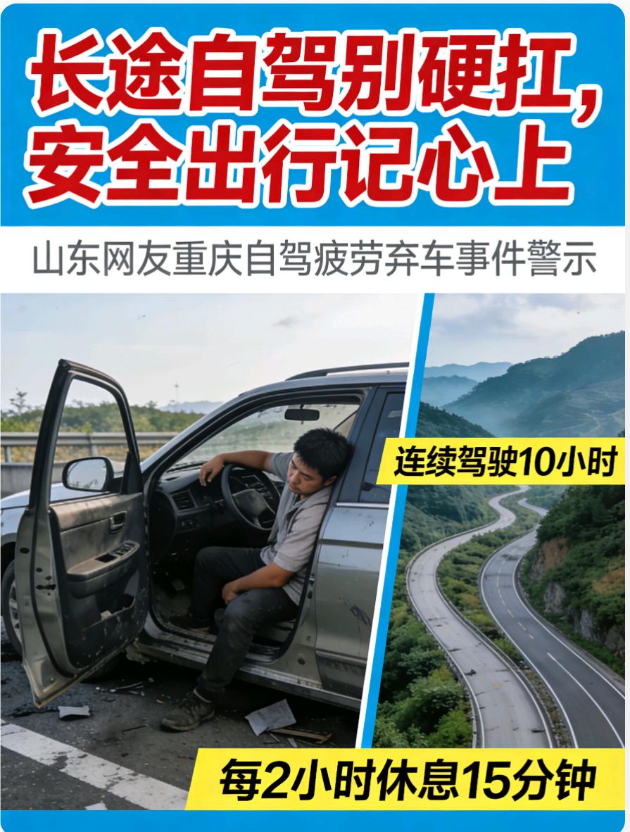 山东网友自驾重庆，开10小时直接弃车！长途自驾千万别硬扛⚠️
 
山东网友自驾去