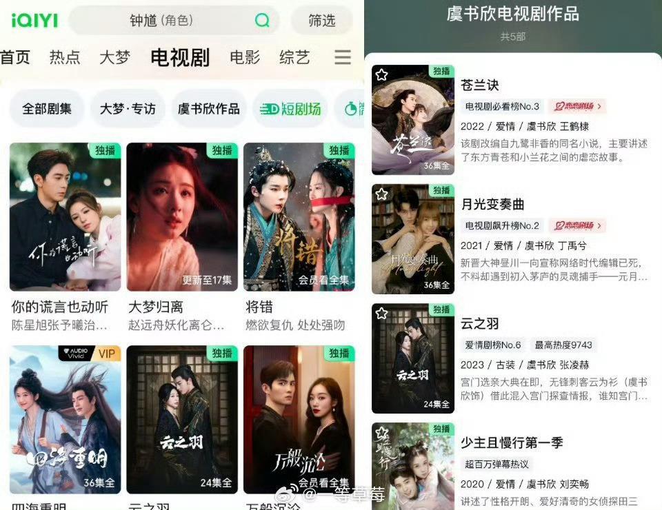 #爱奇艺开了虞书欣作品专栏#爱奇艺开了虞书欣作品专栏，不愧是爱奇艺捧出来的，亲闺