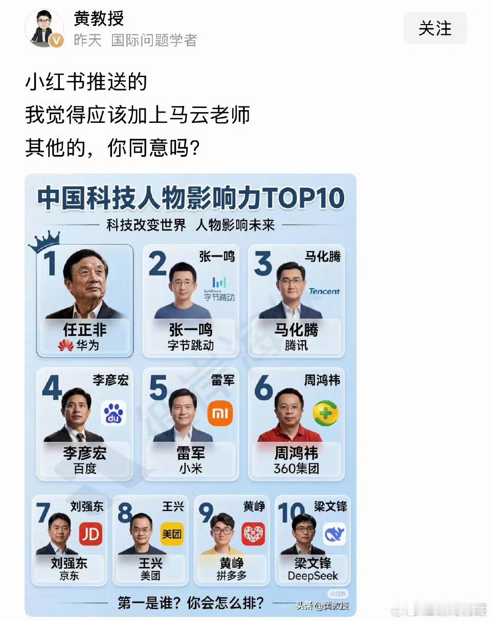 中国科技人物影响力前十名，大家都认可吗？ 