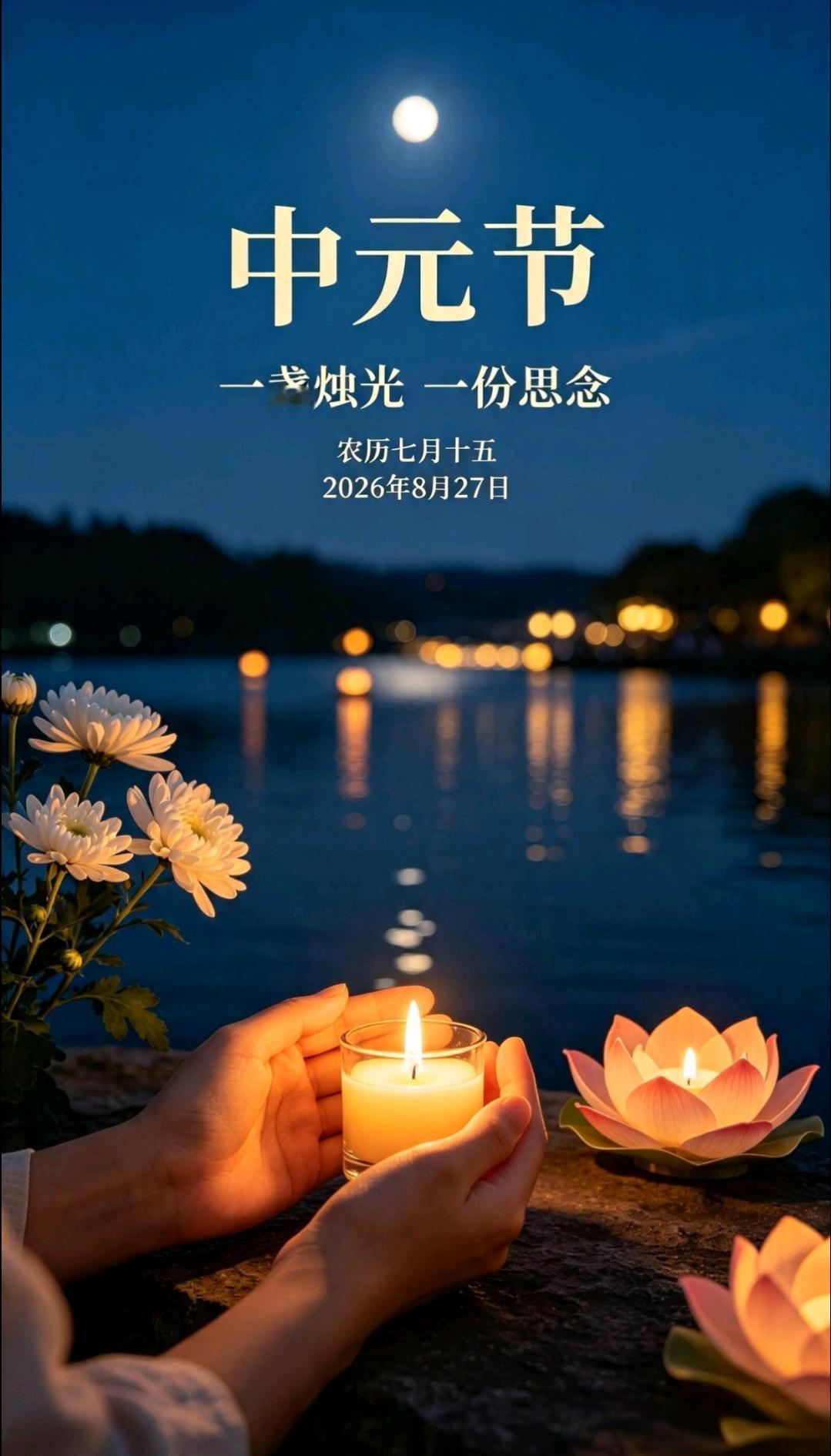 中元节至，情思绵长，以灯为念，以月寄思，心中常怀惦念便是最深的缅怀。愿逝去故人无