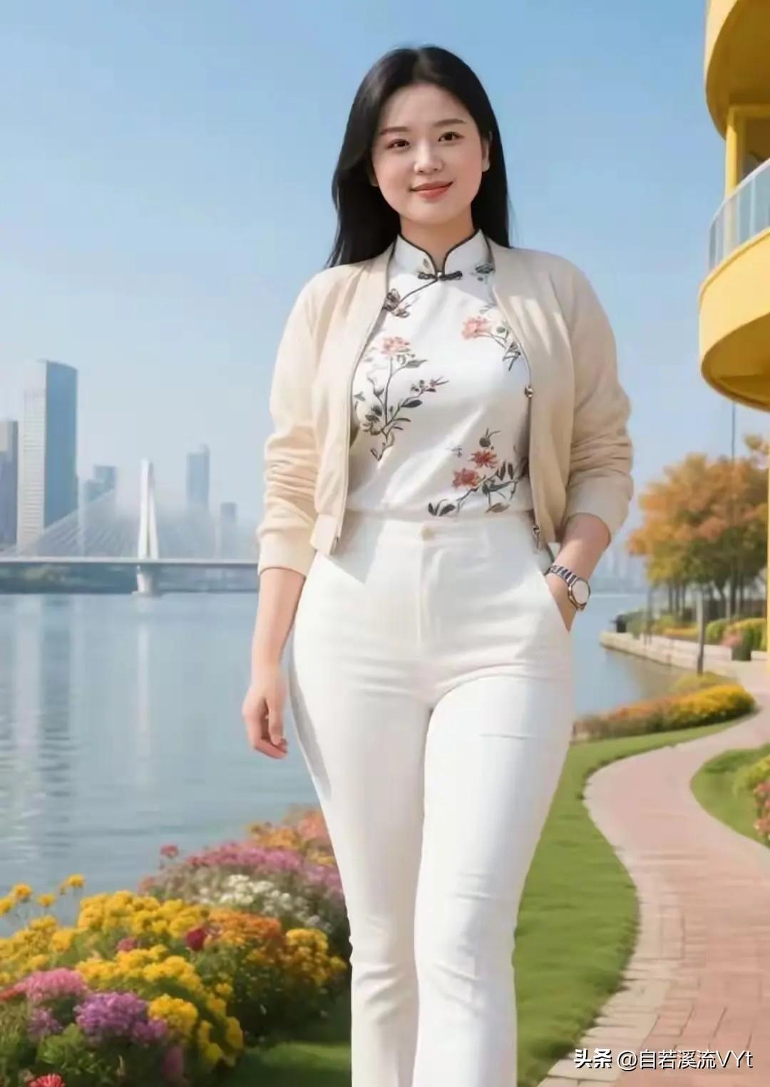 山坡羊·江畔闲步
 
清波平岸，繁花铺畔，旗袍轻衬身姿婉。
柳风软，碧空宽，高楼