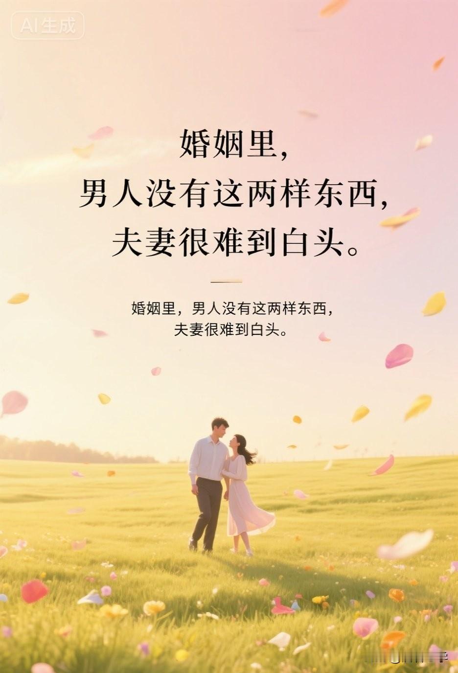 婚姻里，男人没有这两样东西，夫妻很难到白头。

见过太多婚姻，开头都是“我愿意”