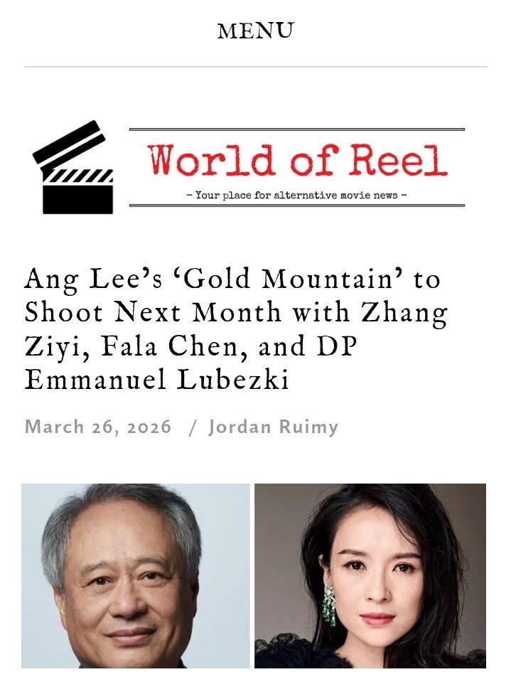 章子怡陈法拉将合作李安导演新片《金山》，下个月在美国加州开拍。该片改编自小说《金