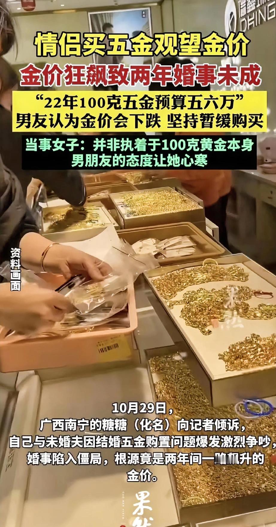 金价一路猛涨，结果把一对小情侣的婚事给耽误了两年！

广西南宁的糖糖和男朋友本来