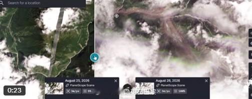 尼泊尔山洪航拍 根据Planet Labs卫星图像分析得出的初步研究结果显示，在