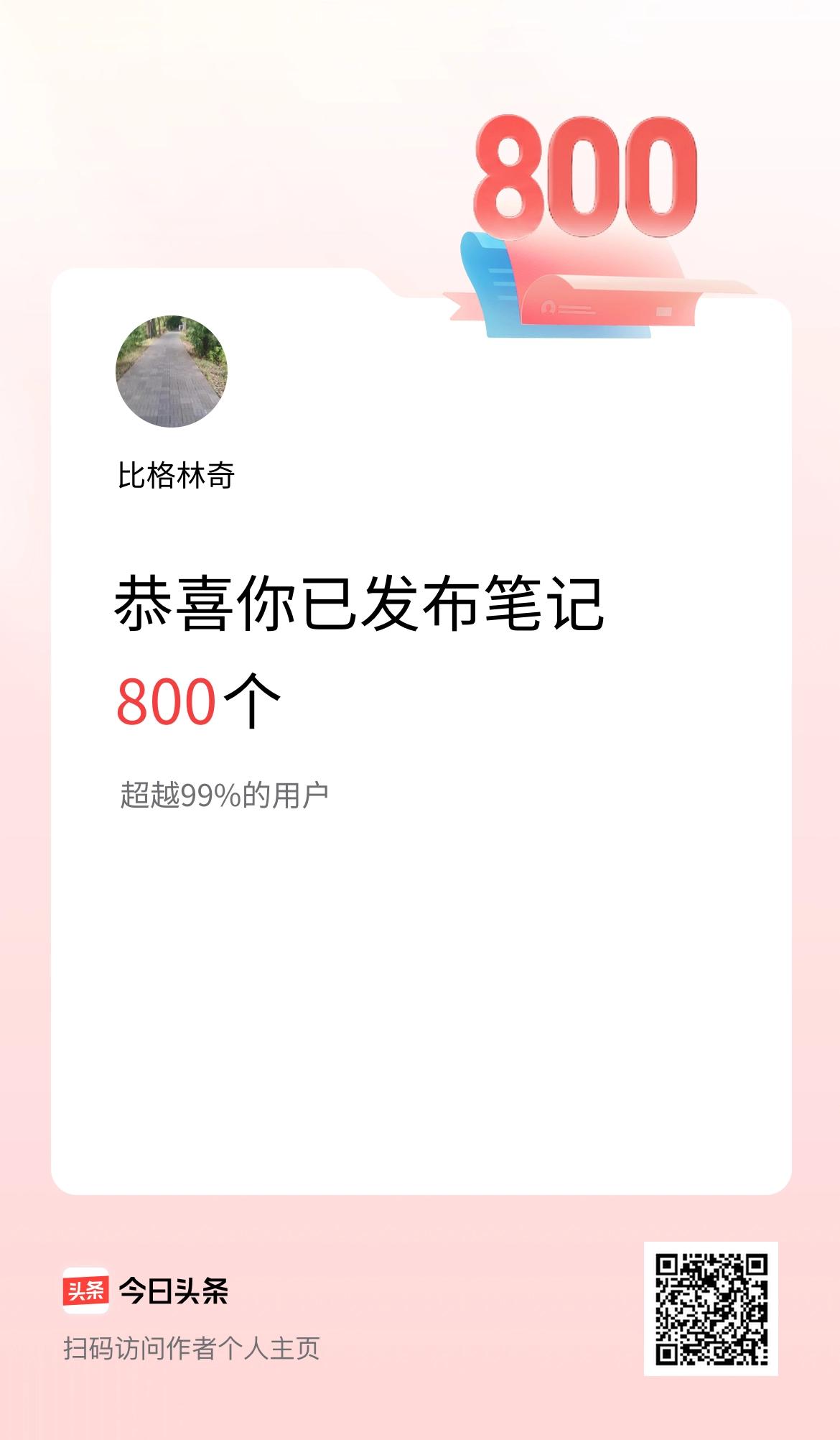 我在头条累计投稿笔记800个