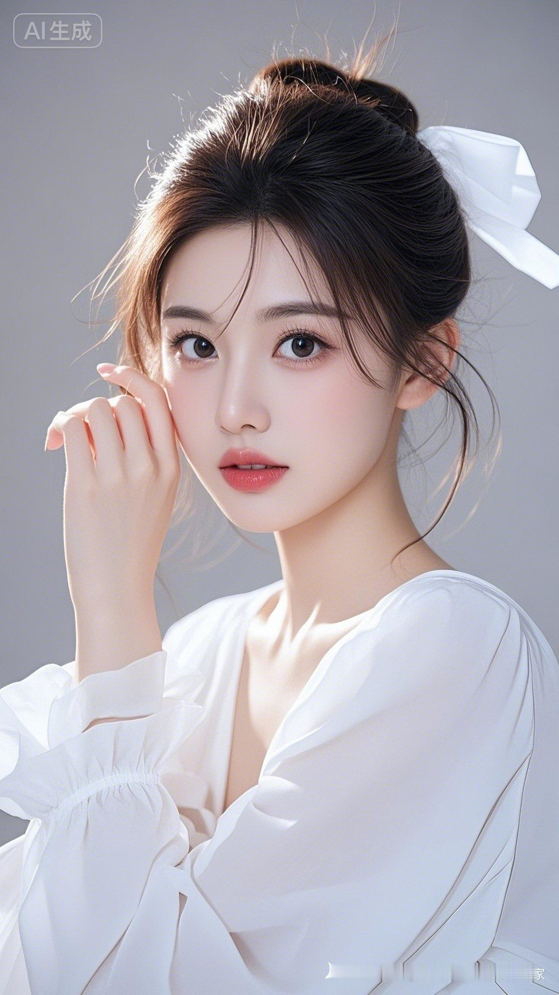 真人写真中她清丽脱俗、娇俏甜美，宛如人间尤物。清澈明亮的大眼睛、弯弯柳眉与纤长睫