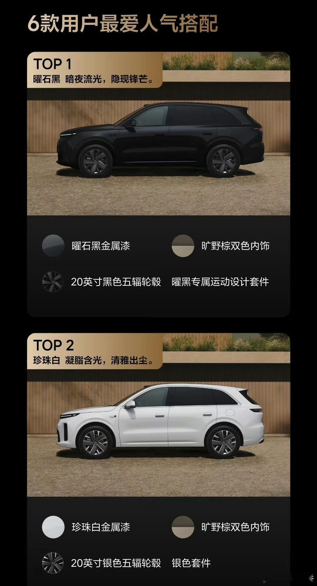 理想L6这次的耀黑套件，选装率高达80%，可以说基本人手一套外观颜色搭配依次是：