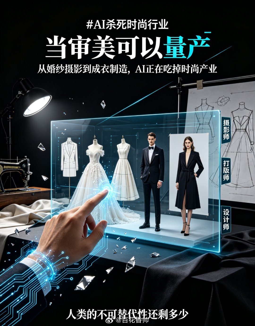AI杀死时尚行业婚纱照？AI一键生成；服装设计？输入关键词秒出百款。摄影师、打版