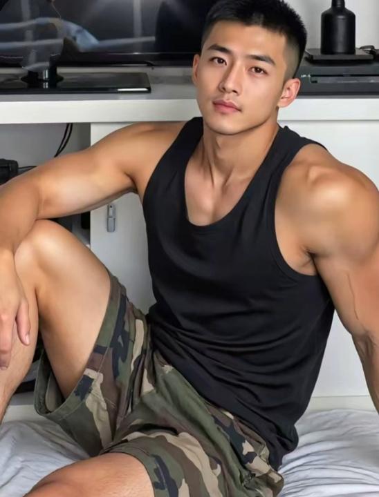 肌肉男的一张照片。那时这家伙还没成家，一身腱子肉，高鼻梁，英气逼人。但现在已是两