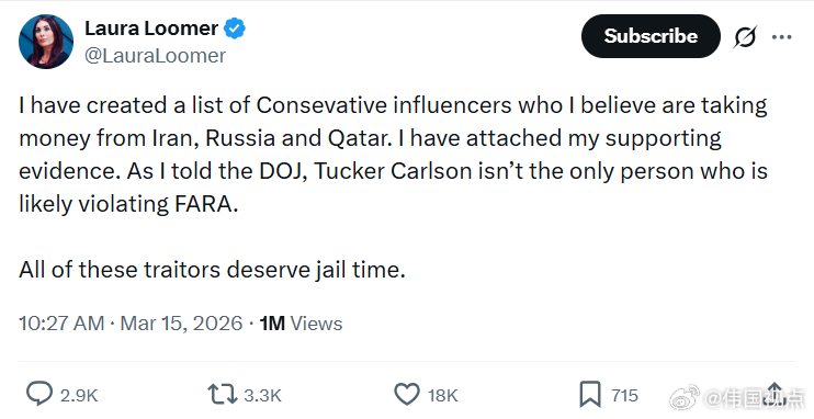 劳拉·卢默：我已经整理了一份保守派影响者名单，我认为他们正在从伊朗、俄罗斯和卡塔