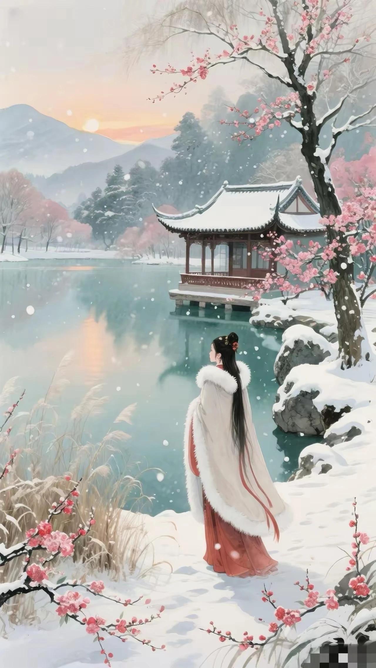 上联：月浸一庭霜
下联：星闪满湖银