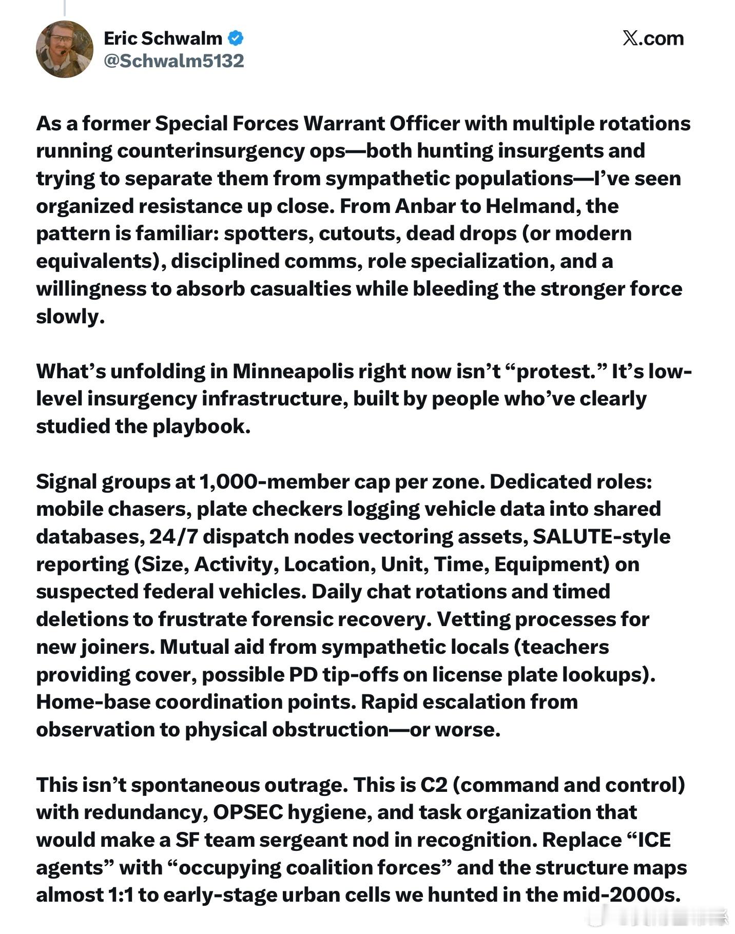 退役的綠貝雷帽軍官對明州反ICE行動的看法作為一名前特種部隊准尉軍官，我曾多次輪