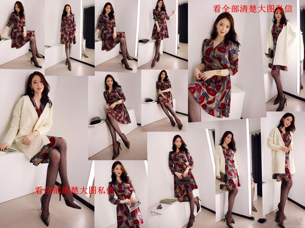 花裙子黑丝高跟鞋... 