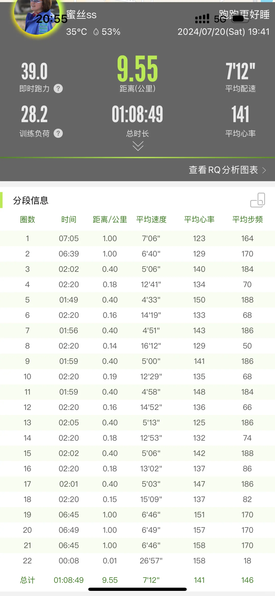 今天跑间歇