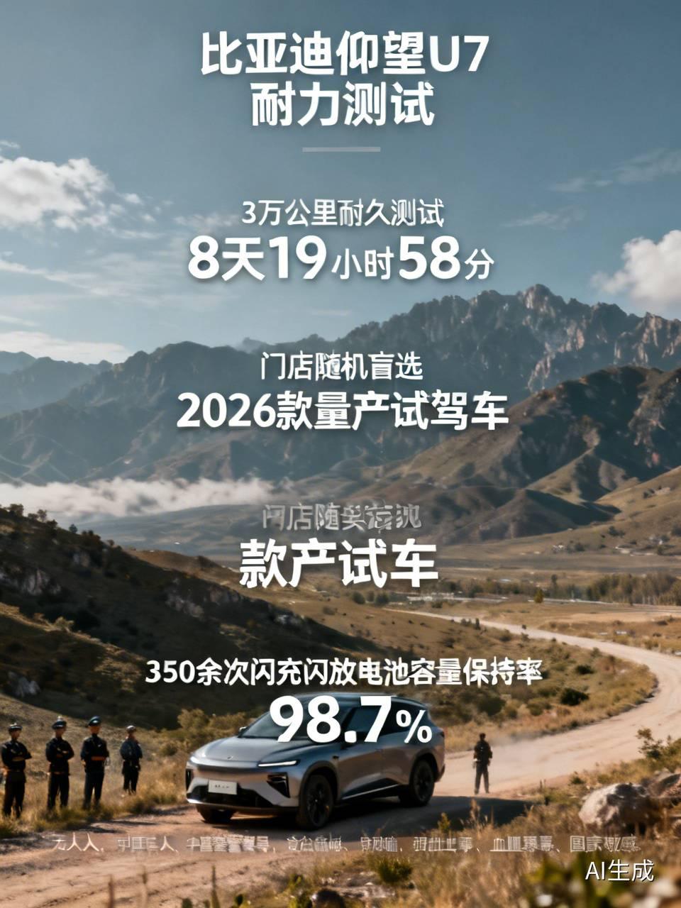 比亚迪仰望U7完成3万公里耐久测试，用时8天19小时58分，这消息一出来就引发热
