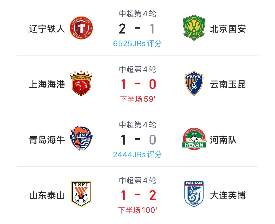 大连也给力！越来越期待辽宁德比了山东泰山1比2大连英博辽宁铁人2比1北京国安中超