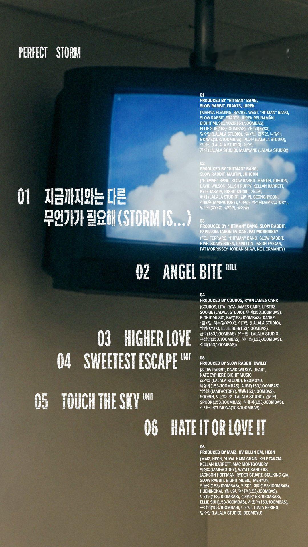 TXT 迷你九辑  专辑曲目公开，主打曲 "ANGEL BITE" 由方时赫、慢