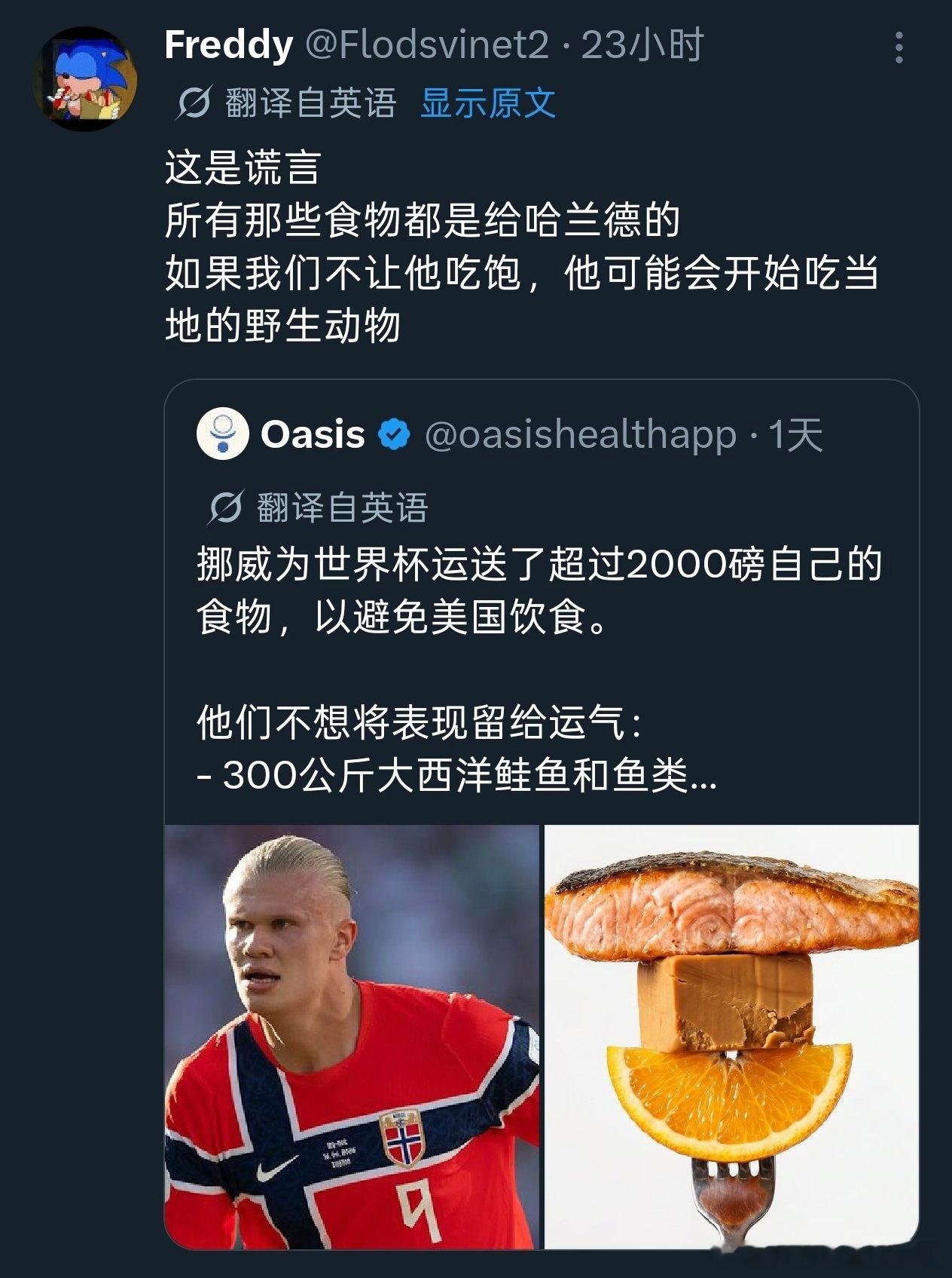 热心球迷开始担心哈兰德出战美加墨世界杯可能会吃当地野生动物，刷到这条我是真的没绷