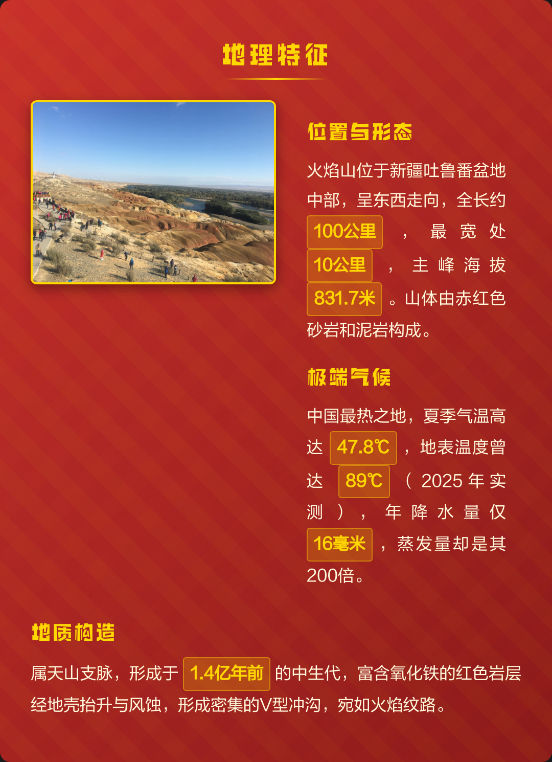三伏天居然可以去火焰山纳凉 火焰山横亘在新疆吐鲁番盆地中央，东西绵延100公里，