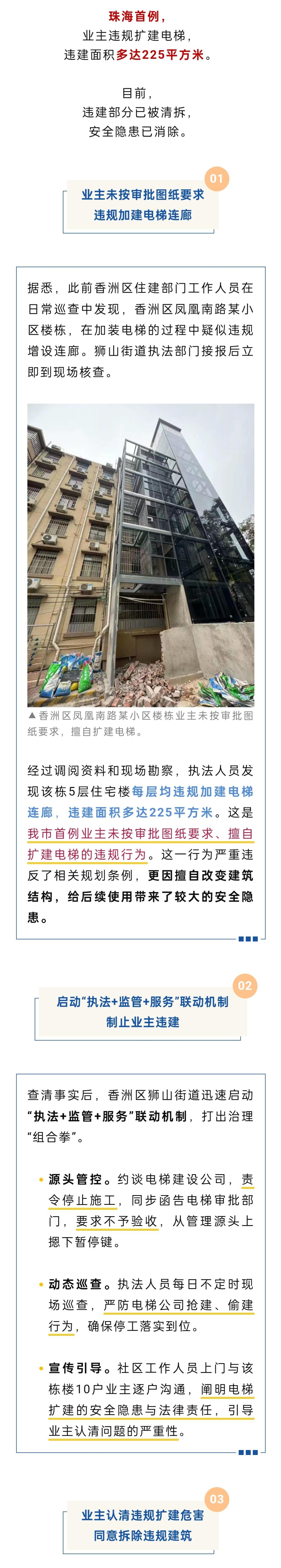 珠海首例！225㎡违规扩建电梯被清拆，业主擅自加建连廊存隐患