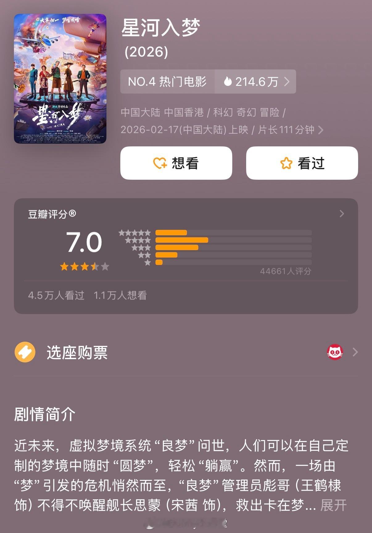 四部春节档电影豆瓣评分出炉！飞驰人生3：7.6镖人：风起大漠：7.5星河入梦：7