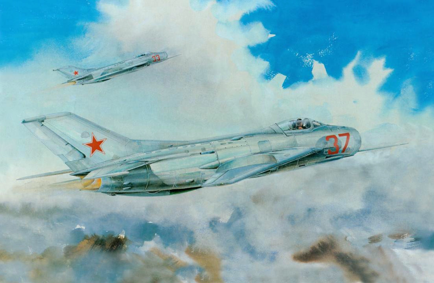 分享圖片：航空繪畫-蘇聯米高揚-格列維奇MiG-19“農夫”/中國沈陽殲-6截擊