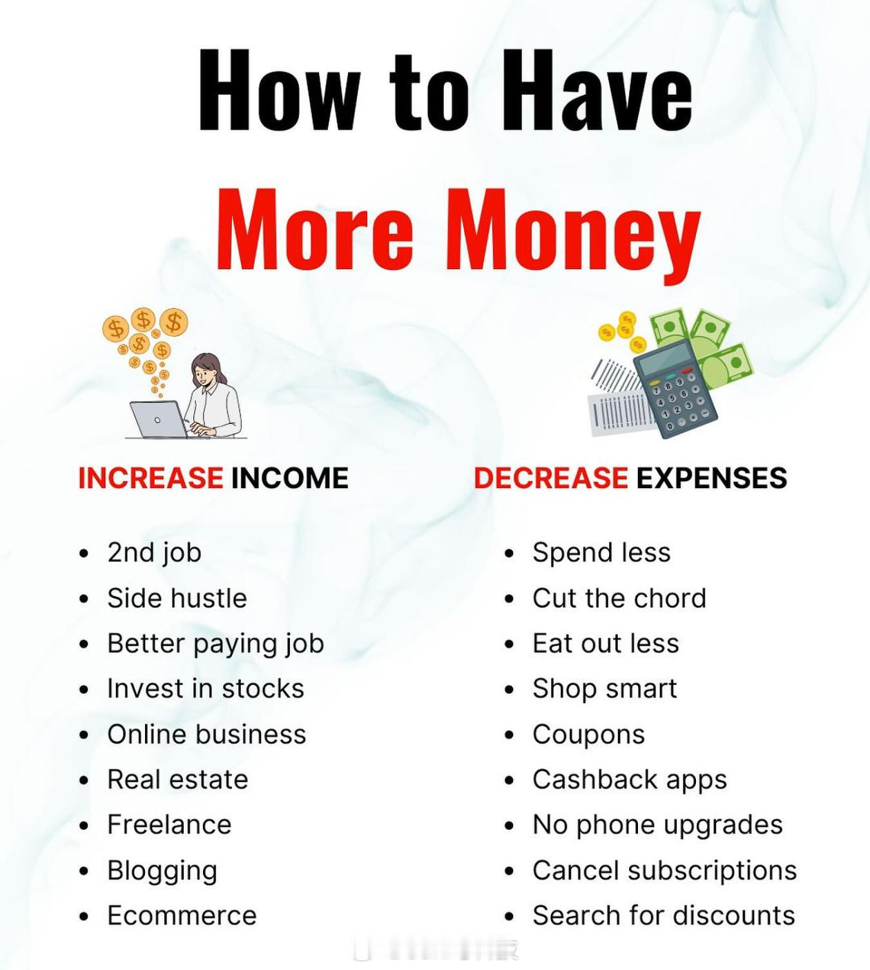 刷到一张老外的理财指南，挺有意思——How to Have More Money