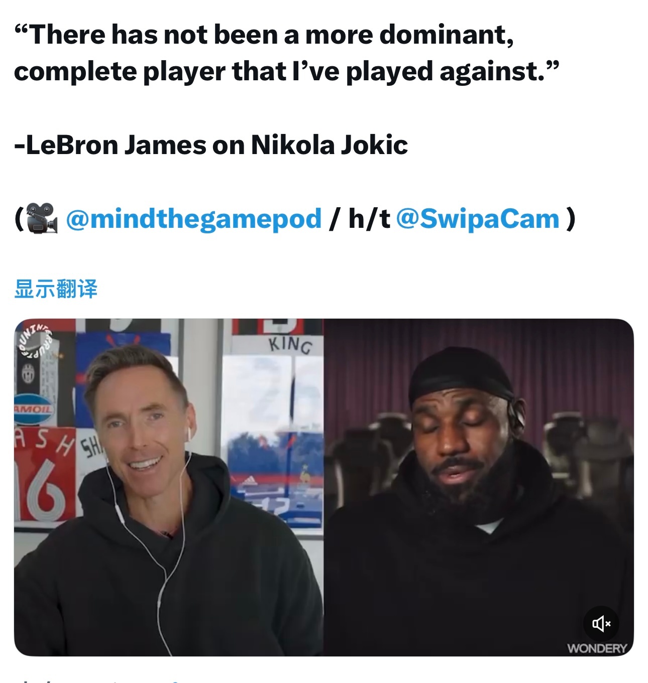 詹姆斯：“在我交手过的球员里，没人比约基奇更有统治力、更全面。” 