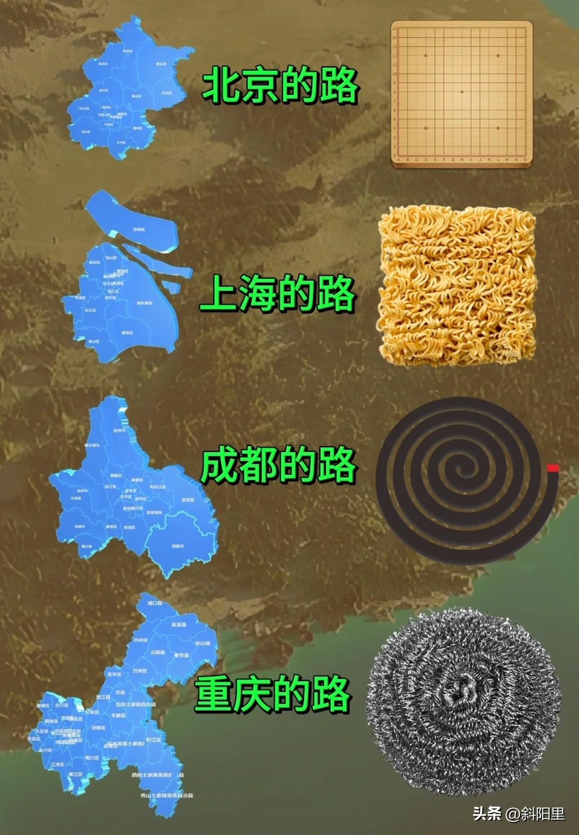 中国城市道路图鉴：北京像棋盘，重庆像钢丝球，太形象了！
北京是棋盘，横平竖直、方