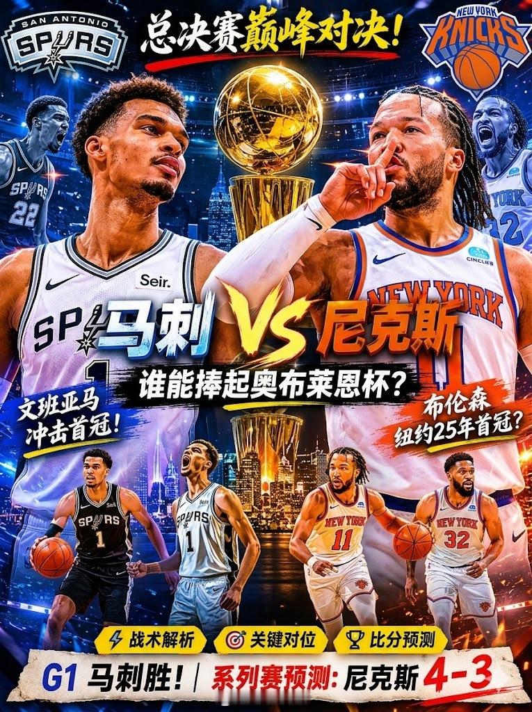 超硬核全面解读NBA总决赛最终走向！G1马刺赢球但尼克斯4比3最终夺冠！终于来了