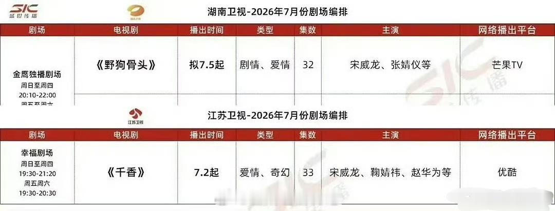 宋威龙两部剧都要上星了