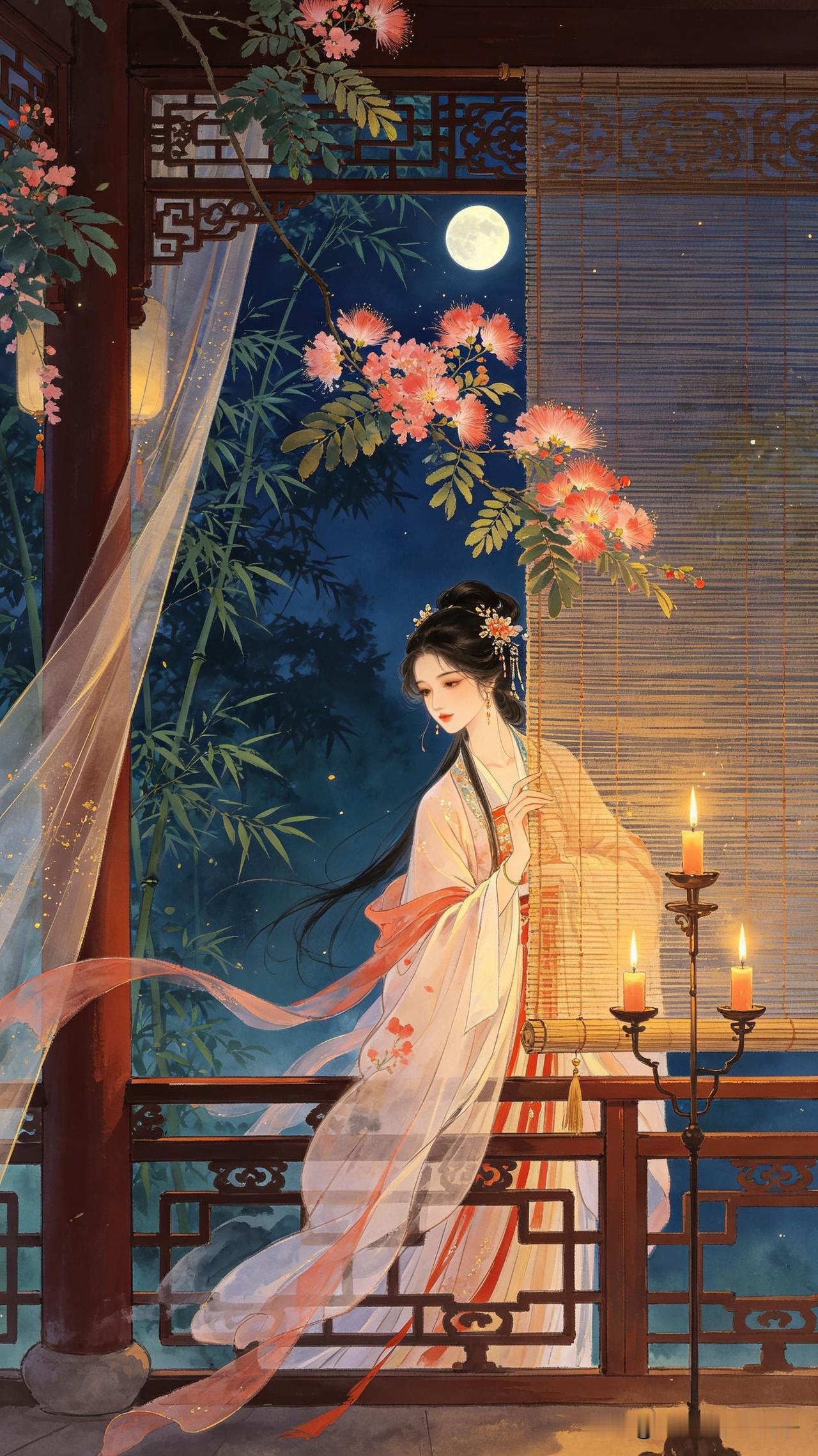 罗帐犹存合欢香，
卷帘人立小回廊。
风来忽乱相思缕，
       
…………请