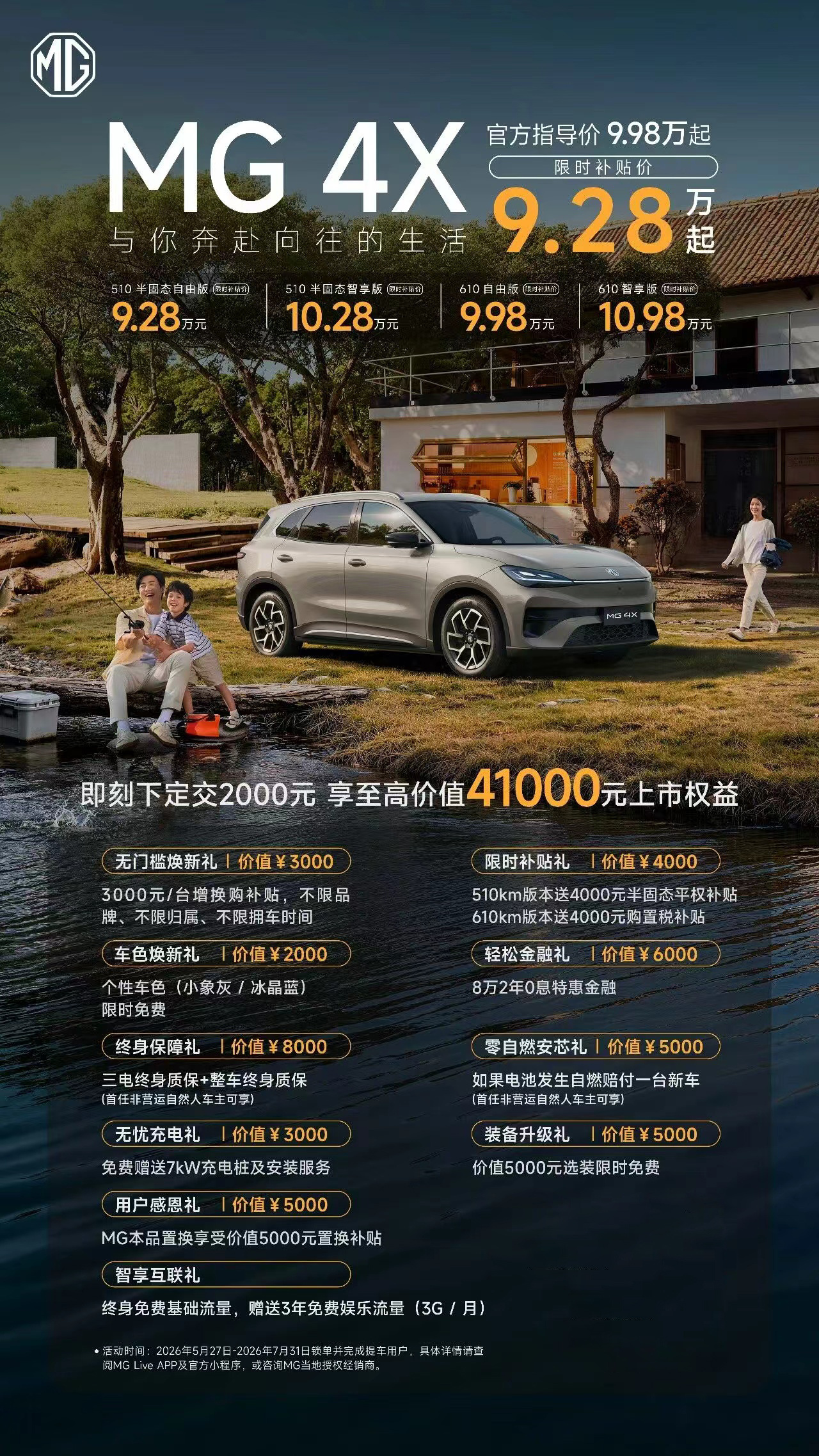 MG 4X 限时补贴价 9.28-10.98 万元，同级唯一配备后驱五连杆510
