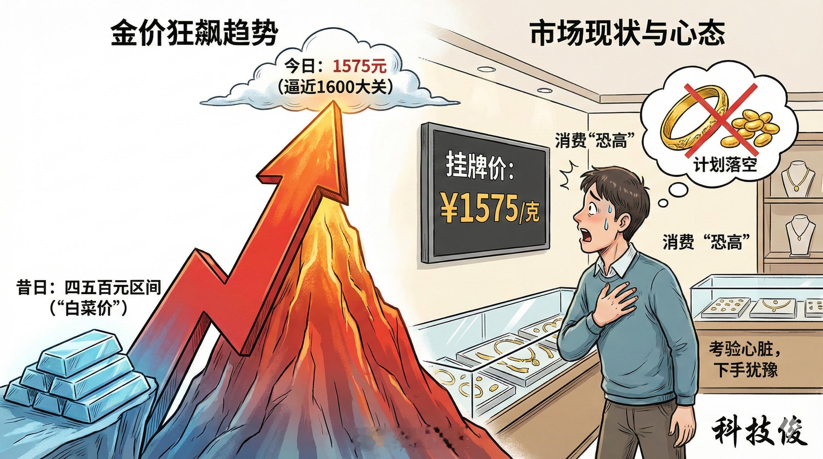 金饰价涨到1575元这金价涨得真是让人没脾气，眼瞅着就要破1600的大关了。前两
