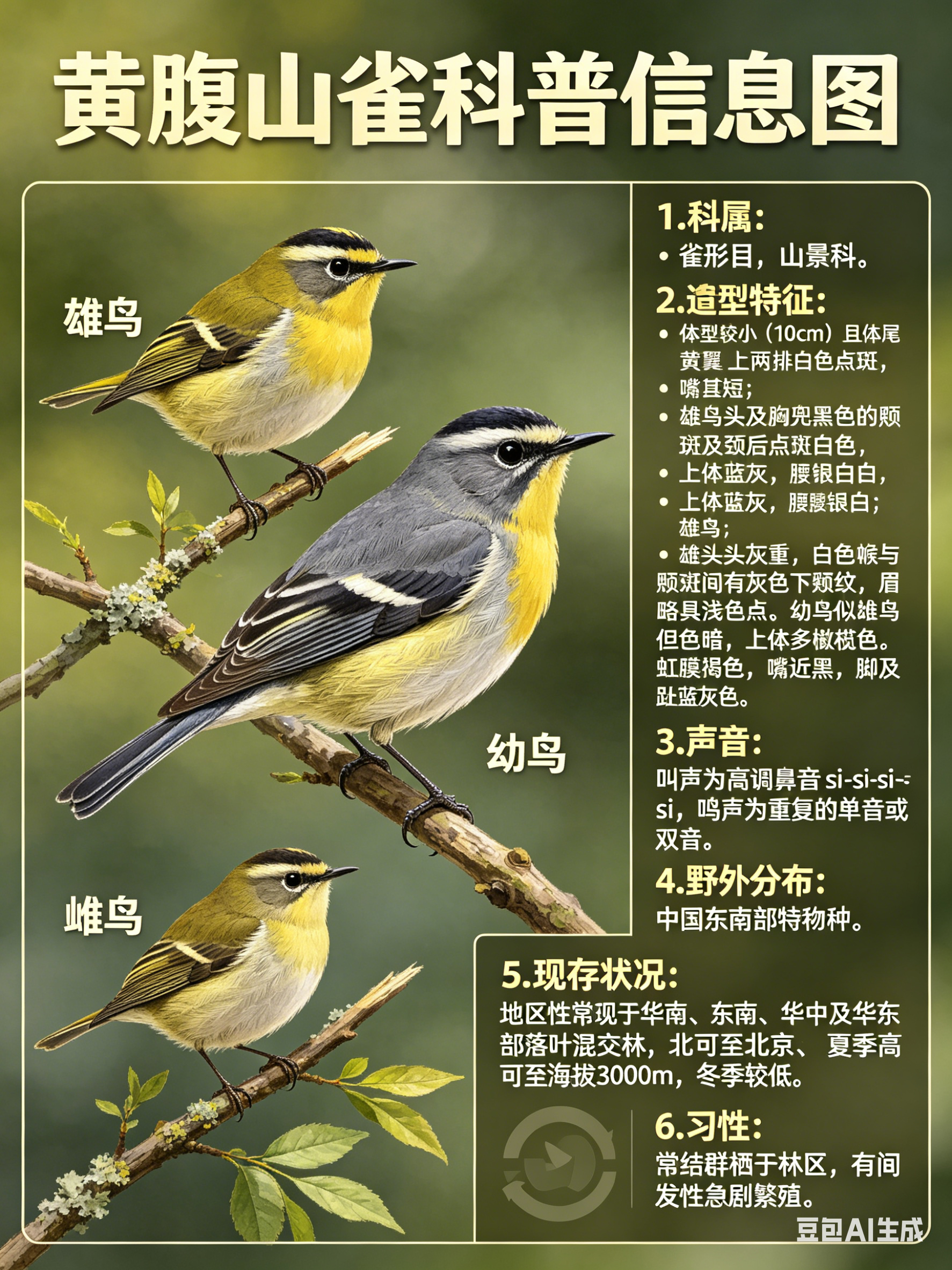 鸟类朋友图鉴 黄腹山雀·科属：雀形目，山雀科。·外形特征：体型较小（10cm）且