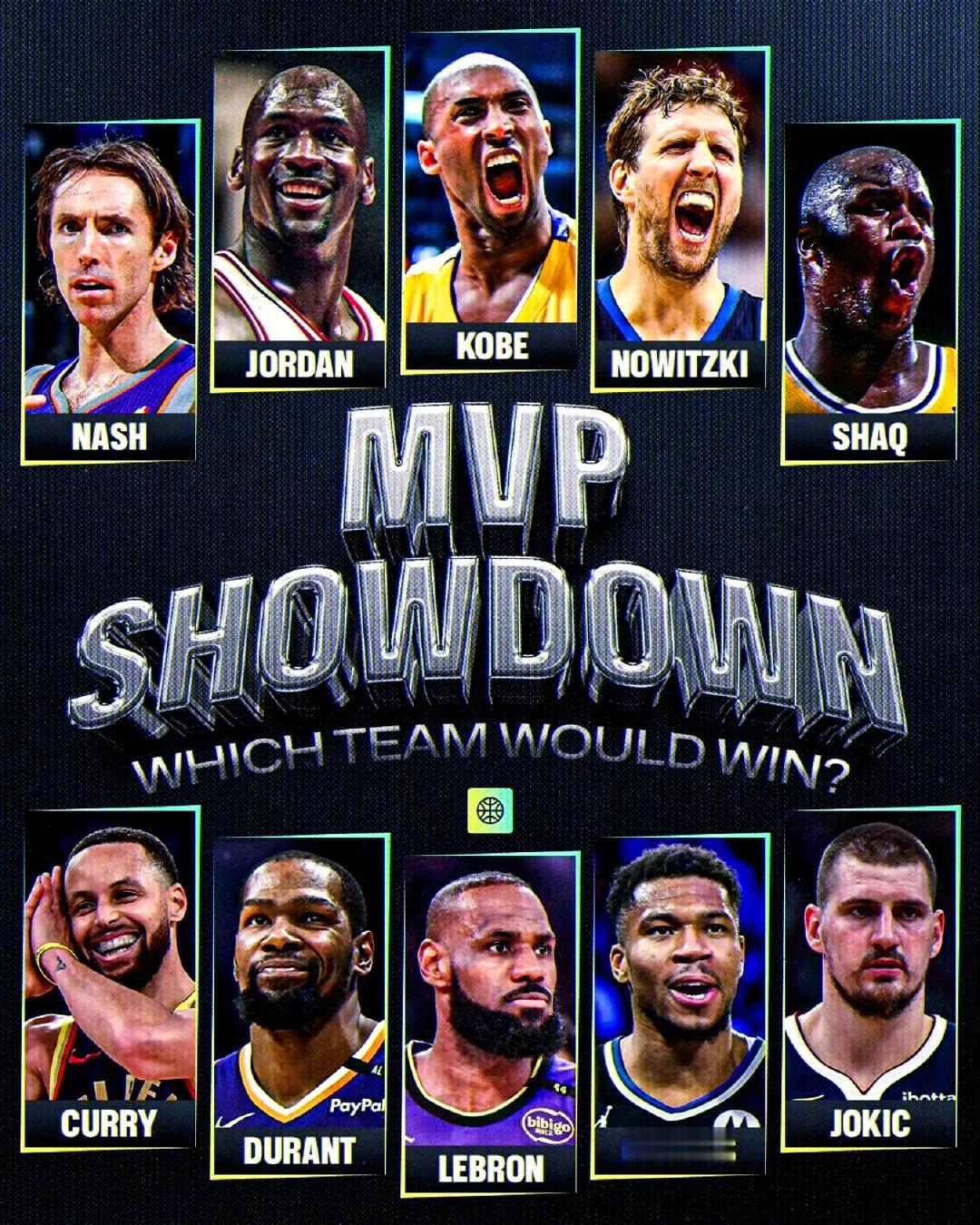 退役和现役两组MVP，哪个更强？

退役阵容:纳什，乔丹，科比，诺维斯基，奥尼尔