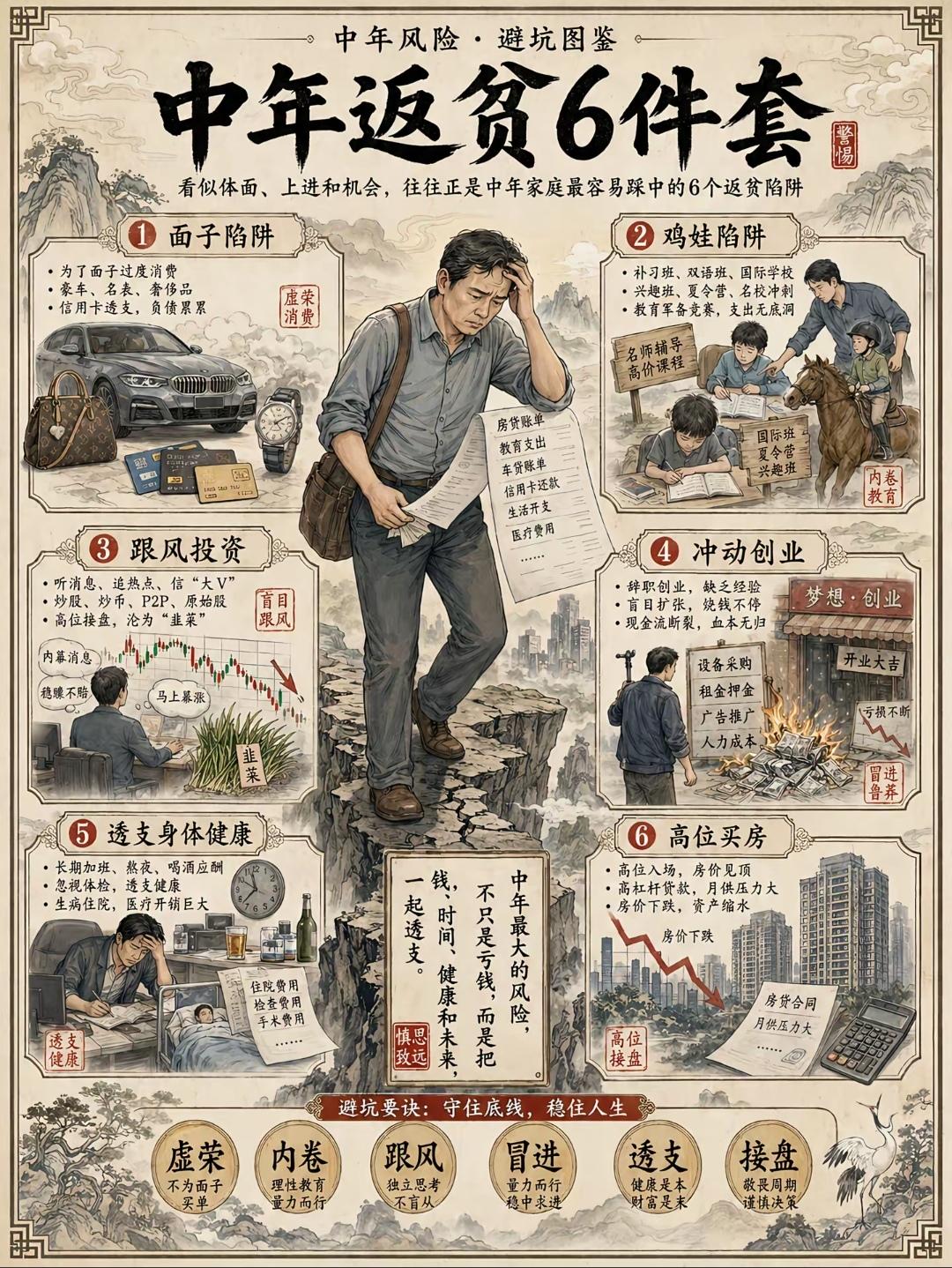 大多数中年返贫都是自己造成的，我有一个朋友一直在做小老板差不多已经做了25年，由